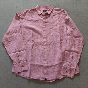 Untuckit Linen Shirt Men Large Red Button Up Dress Camp Beach Casual Salmon